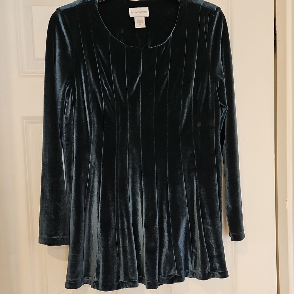 Soft Surroundings Blue and Green Ribbed Blouse Tunic